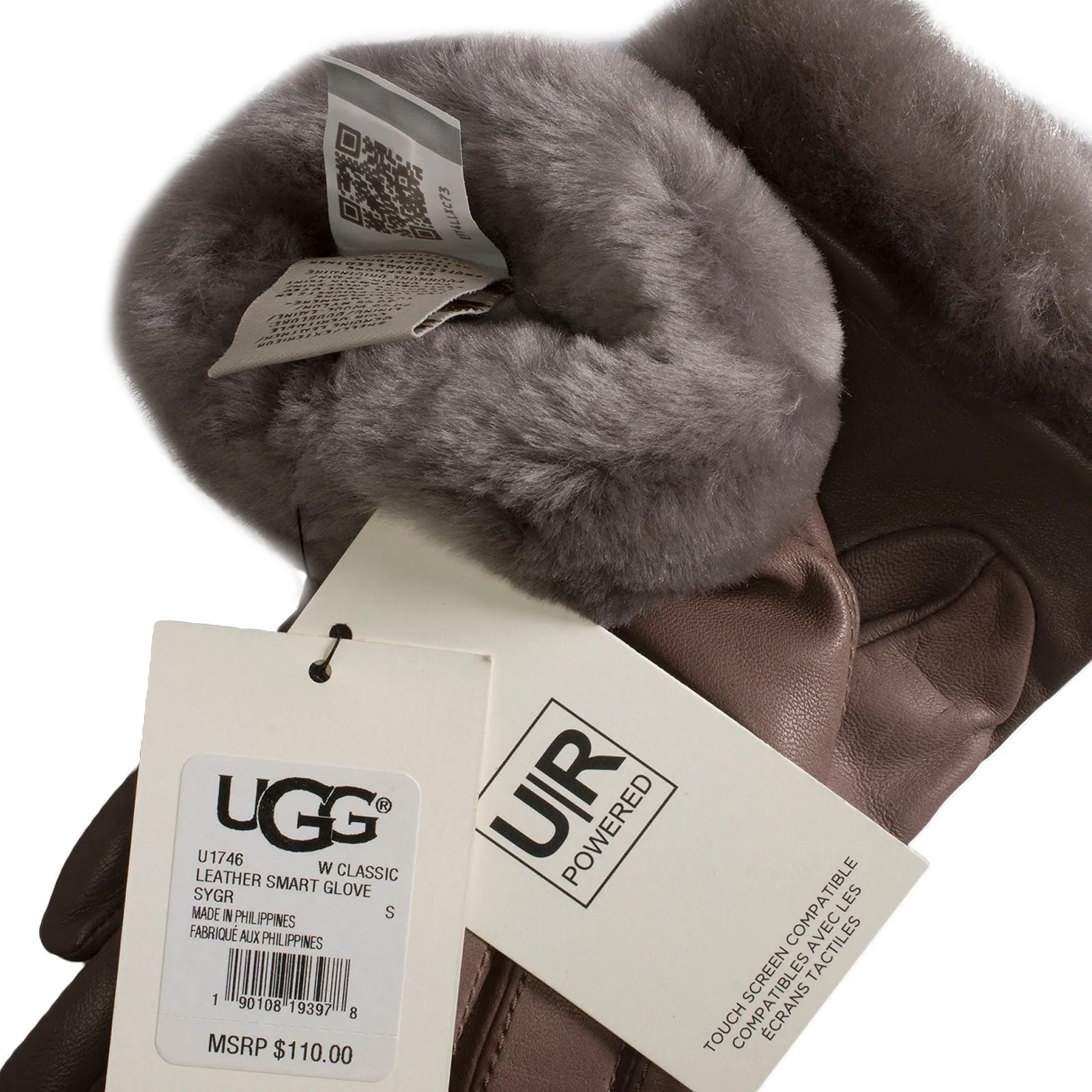 UGG Classic Leather Smart Stormy Grey Gloves - Women's