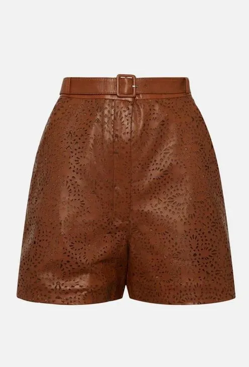 Women's High-Waist Leather Shorts in Light Brown Pattern