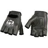 Xelement XG351 Men's Black 'Fire Skull' Embroidered Leather Fingerless Gloves